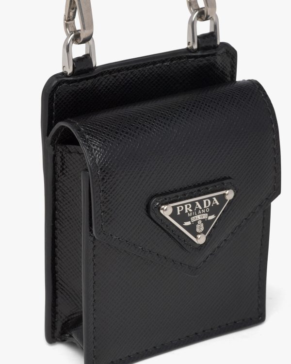 Black Saffiano leather earphone case - Image 4