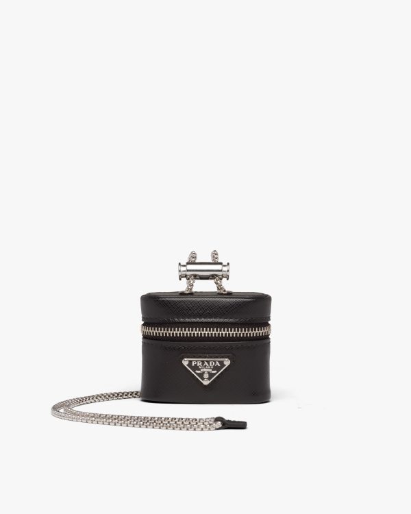 Black Saffiano leather earphone case