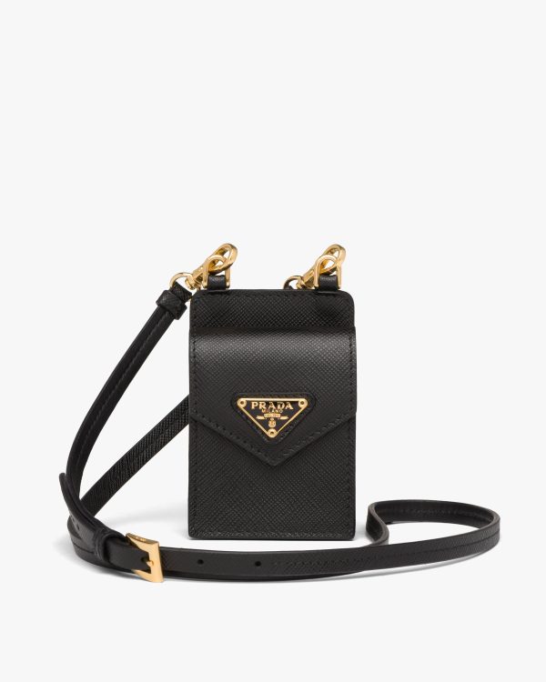 Black Saffiano leather earphone case