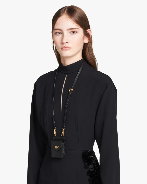 Black Saffiano leather earphone case - Image 3