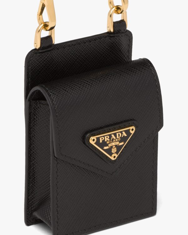 Black Saffiano leather earphone case - Image 4