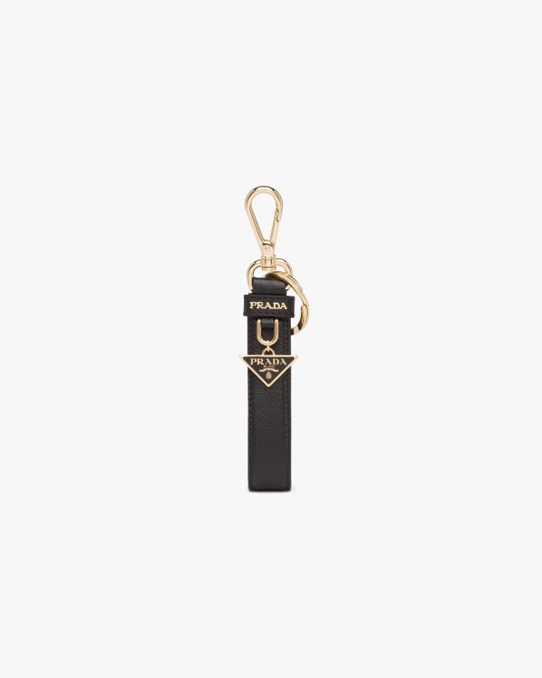 Black Saffiano leather keychain