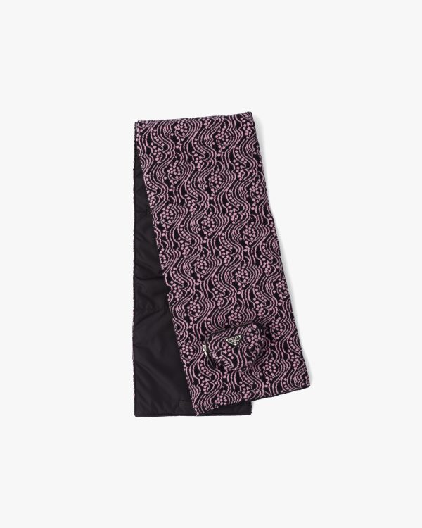 Black/black And Pink Reversible jacquard and Re-Nylon scarf