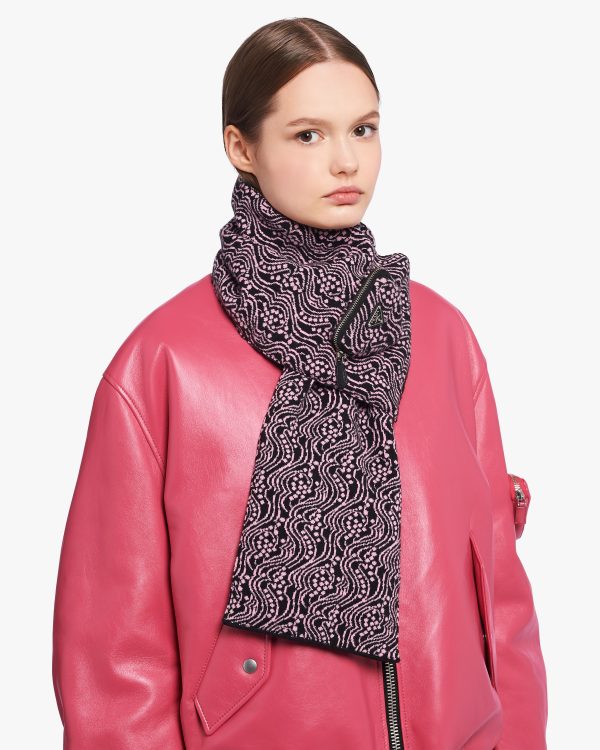 Black/black And Pink Reversible jacquard and Re-Nylon scarf - Image 2