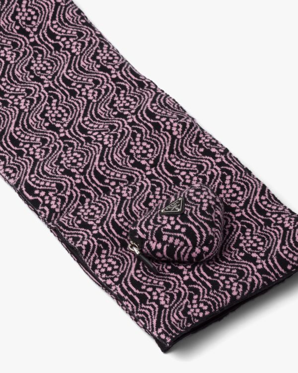 Black/black And Pink Reversible jacquard and Re-Nylon scarf - Image 3