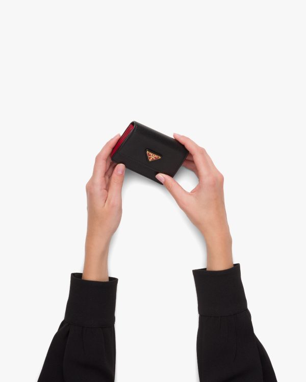 Black/fiery Red Saffiano leather card holder with chain - Image 2