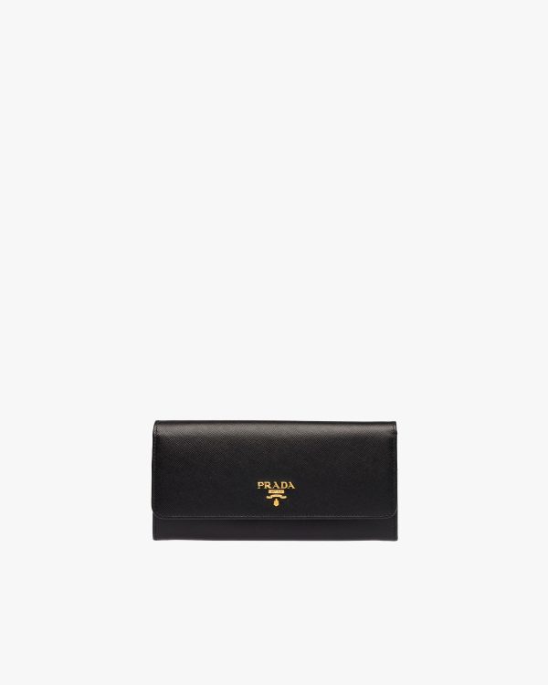 Black/hibiscus Large Saffiano Leather Wallet