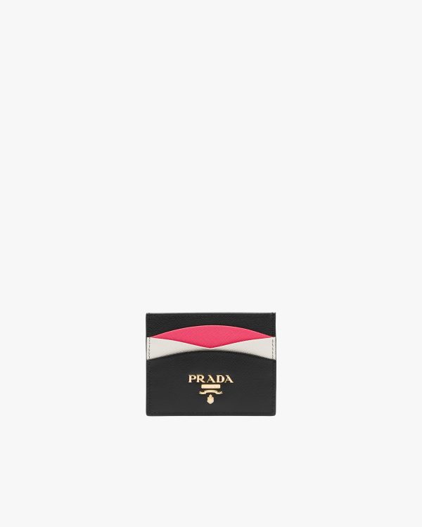 Black/hibiscus Saffiano Leather Card Holder