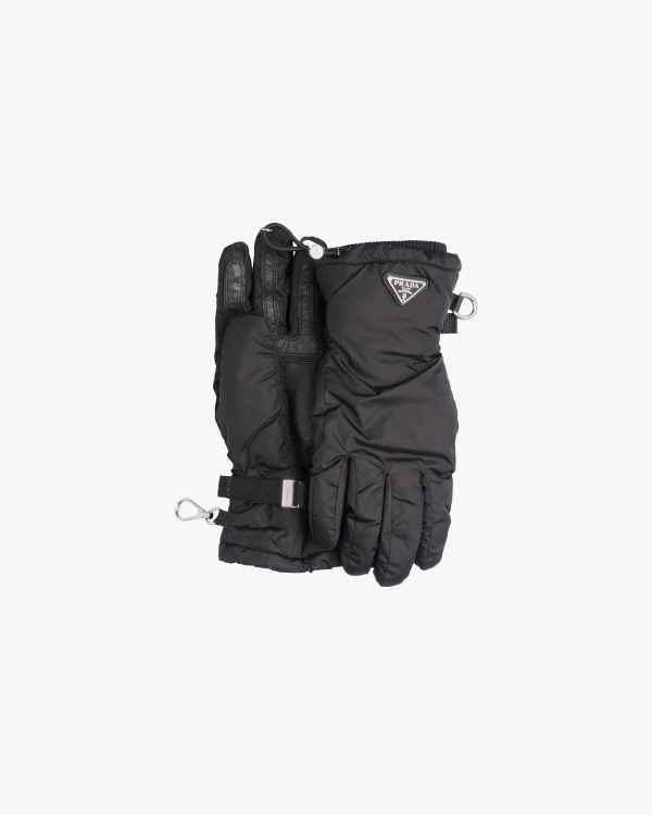Black nylon gloves with nappa leather inserts