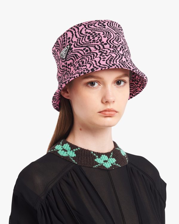 Black/pink Jacquard knit bucket hat - Image 2