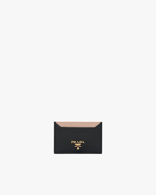 Black/powder Pink Leather Card Holder