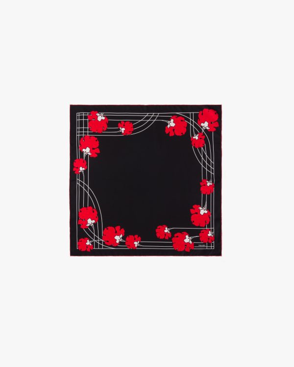 Black/red Printed twill scarf - Image 3