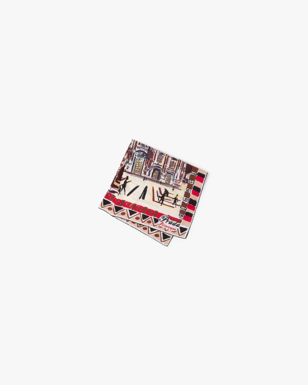 Burgundy Pittoresque Milan print 90 silk foulard