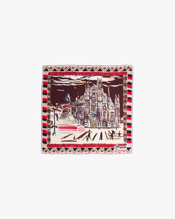 Burgundy Pittoresque Milan print 90 silk foulard - Image 3