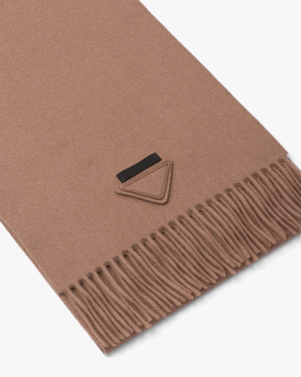 Camel Brown Solid color cashmere scarf - Image 3