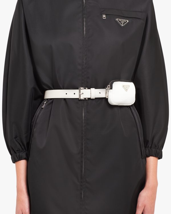 Chalk White Saffiano leather belt with pouch - Image 2
