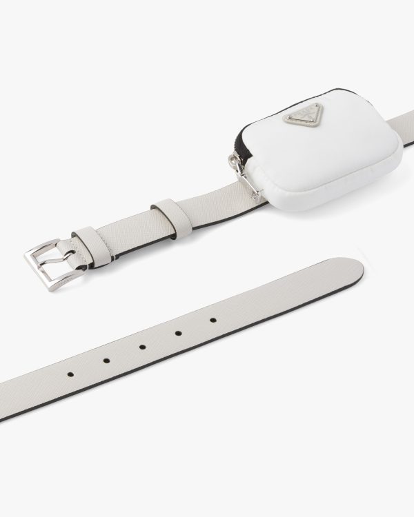 Chalk White Saffiano leather belt with pouch - Image 3