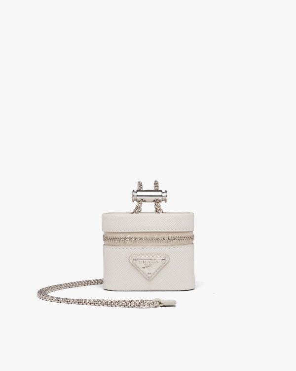 Chalk White Saffiano leather earphone case