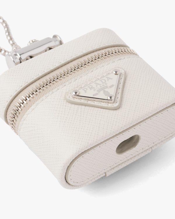 Chalk White Saffiano leather earphone case - Image 2