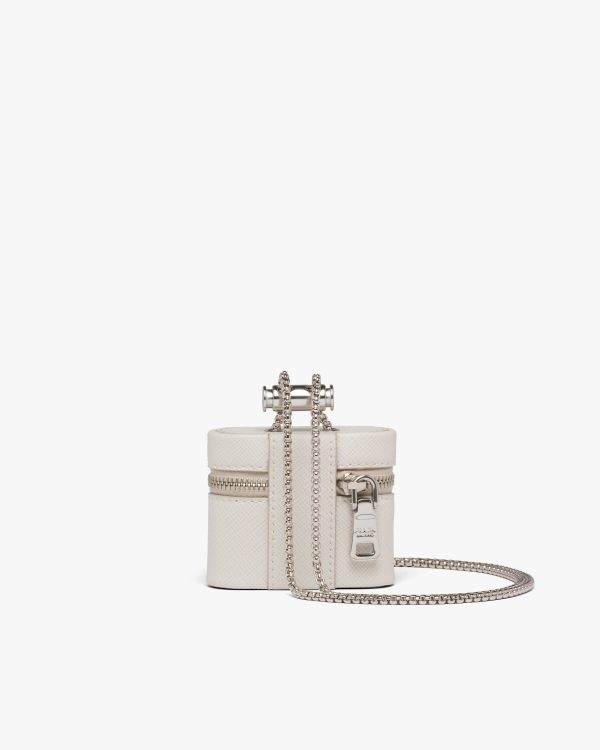 Chalk White Saffiano leather earphone case - Image 3