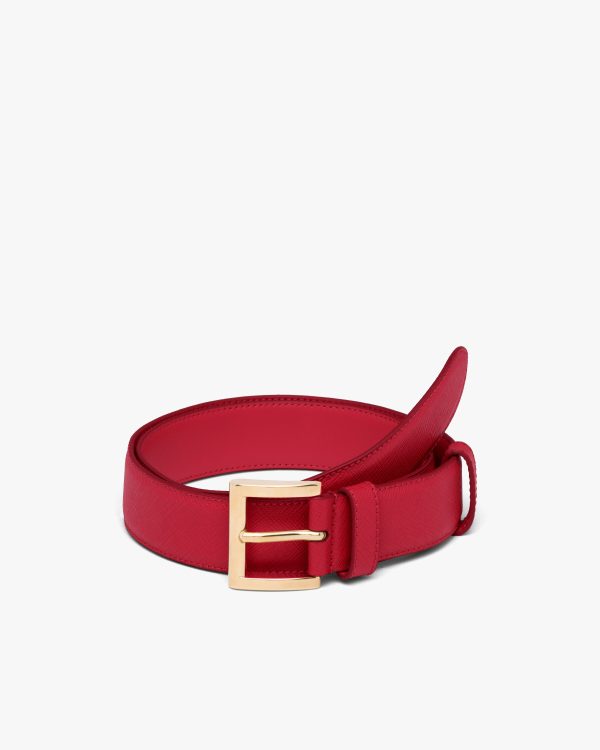 Fiery Red Saffiano Leather Belt