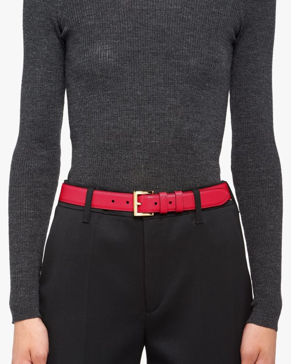 Fiery Red Saffiano Leather Belt - Image 2