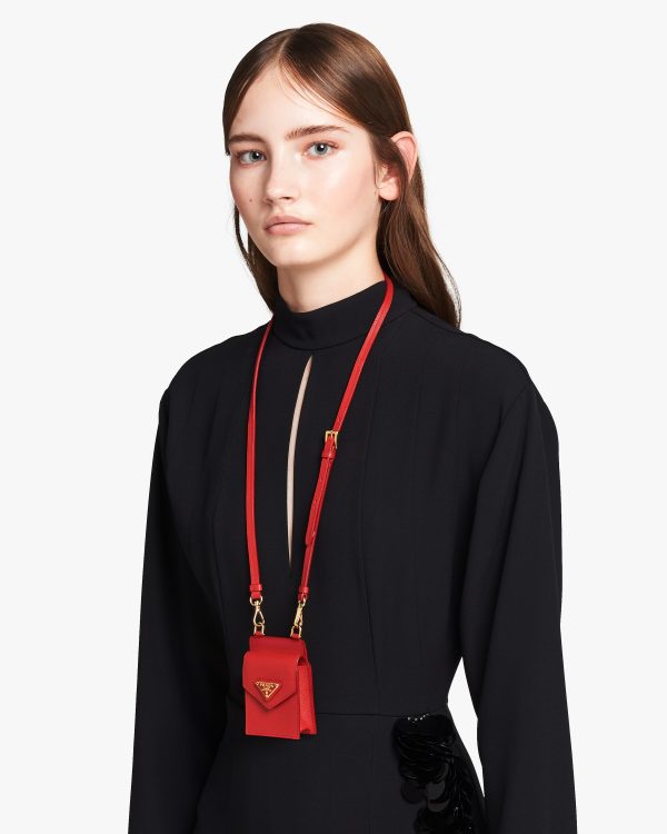 Fiery Red Saffiano leather earphone case - Image 3