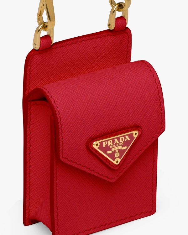 Fiery Red Saffiano leather earphone case - Image 4