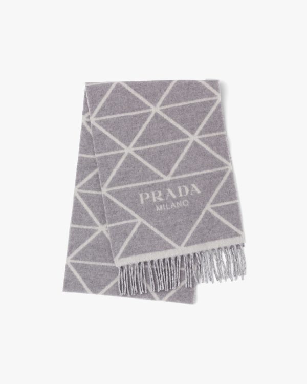Gray/chalk White Double cashmere scarf