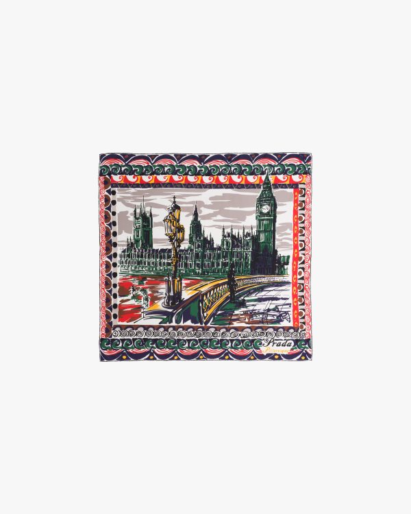 Lawn Green Pittoresque London printed 90 silk foulard - Image 3
