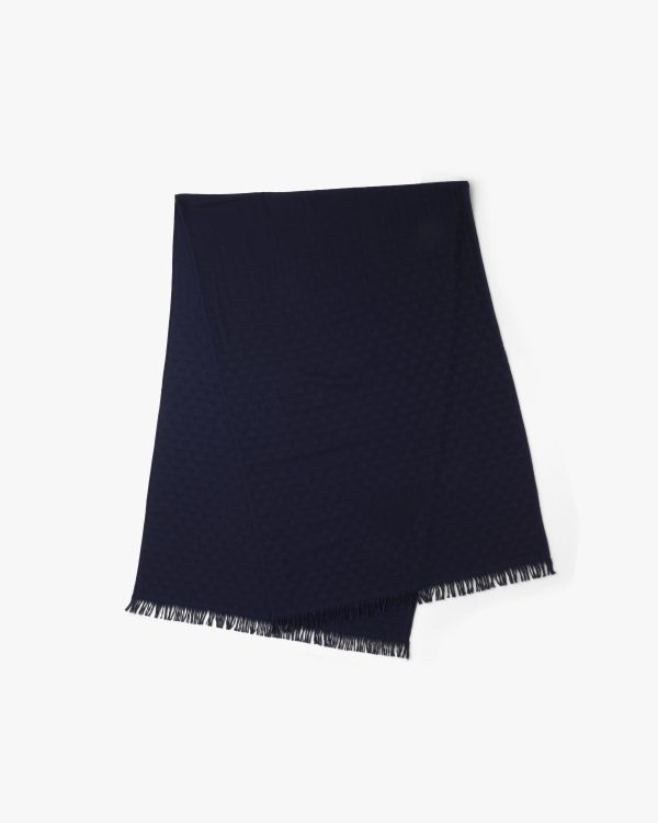 Navy Jacquard cashmere scarf