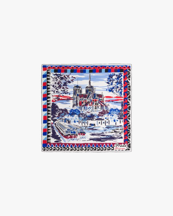 Navy Pittoresque Paris printed silk 90 foulard - Image 3