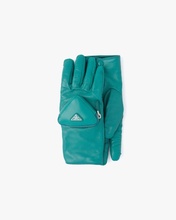 Peacock Blue Nappa leather gloves with pouch