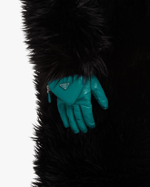 Peacock Blue Nappa leather gloves with pouch - Image 2