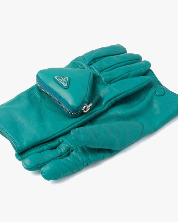 Peacock Blue Nappa leather gloves with pouch - Image 3