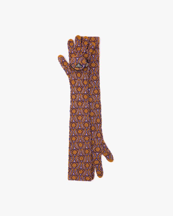 Petal Pink/ochre Superfine wool jacquard gloves