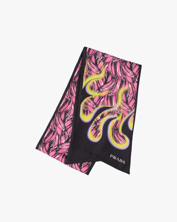 Pink/black Double Match Bananas printed silk scarf