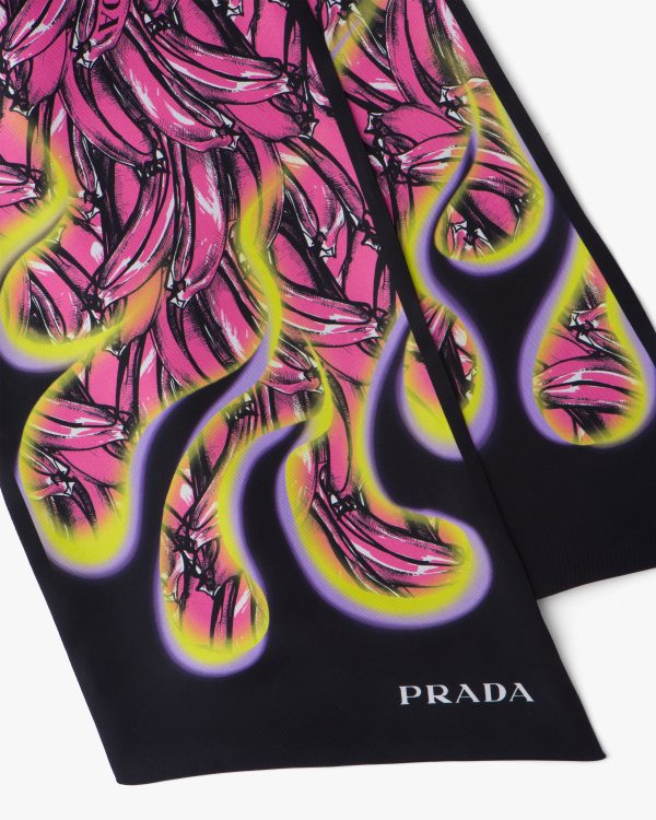 Pink/black Double Match Bananas printed silk scarf - Image 2