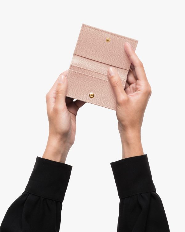 Powder Pink Saffiano Leather Card Holder - Image 2