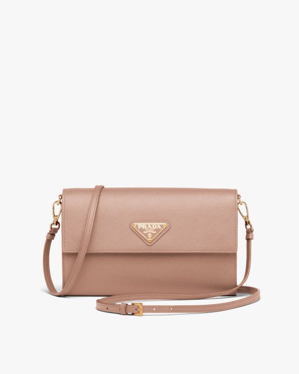 Powder Pink Saffiano and leather wallet with shoulder strap