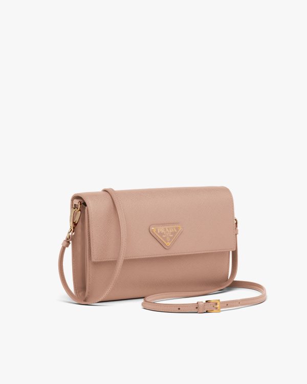 Powder Pink Saffiano and leather wallet with shoulder strap - Image 3