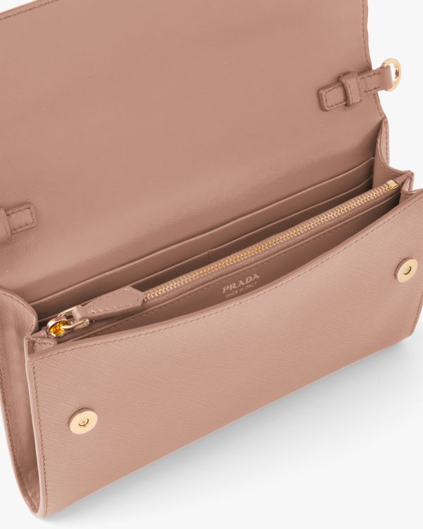 Powder Pink Saffiano and leather wallet with shoulder strap - Image 5