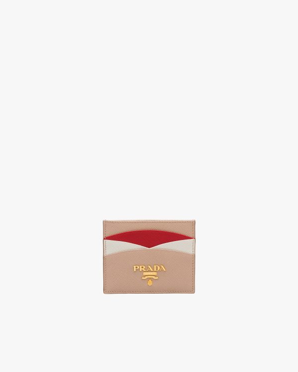 Powder Pink/fiery Red Saffiano Leather Card Holder