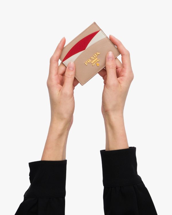 Powder Pink/fiery Red Saffiano Leather Card Holder - Image 2