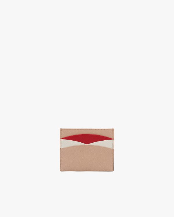 Powder Pink/fiery Red Saffiano Leather Card Holder - Image 3