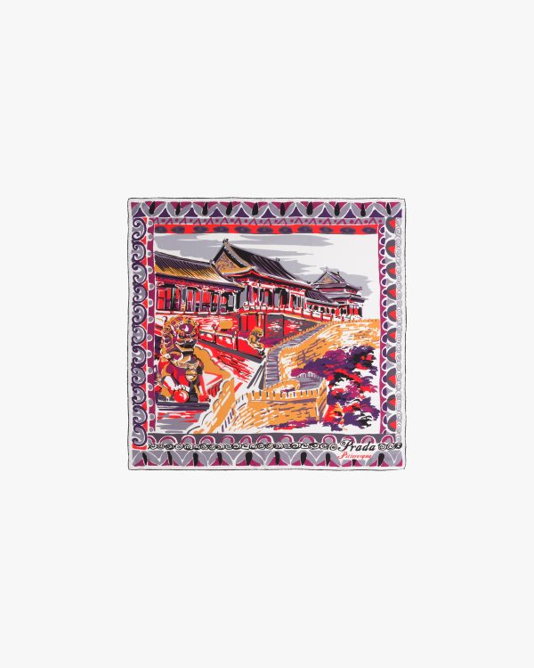 Red Pittoresque Beijing printed 90 silk foulard - Image 3