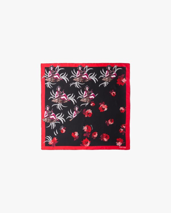 Red/black Double Match Hawaii printed 90 silk scarf - Image 3