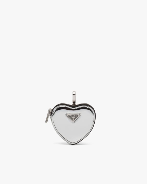 Silver Brushed leather heart mini-pouch