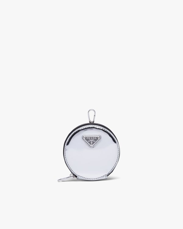 Silver Brushed leather round mini-pouch