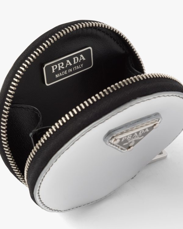 Silver Brushed leather round mini-pouch - Image 4
